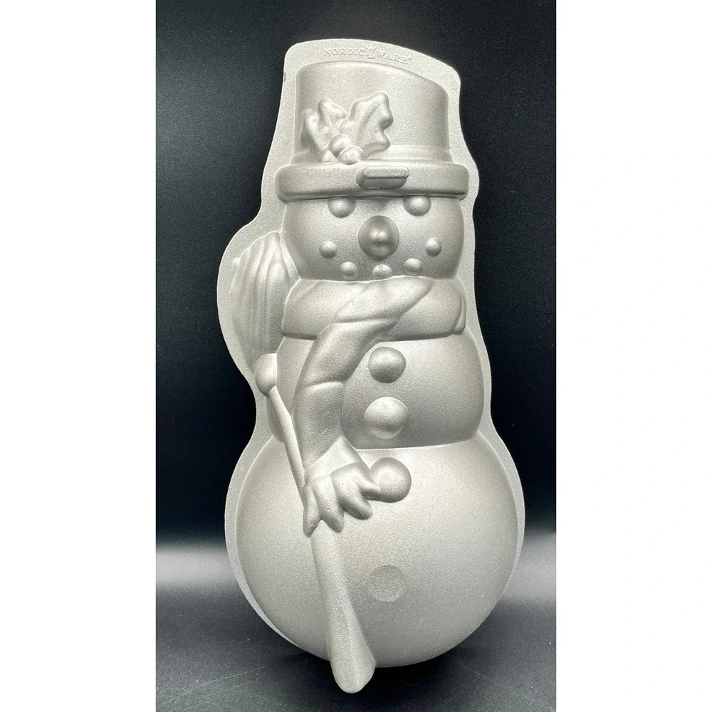 Nordic Ware Snowman Cake Pan Cast Aluminum‎ 5 Cup Holiday Winter Silver USA 12
